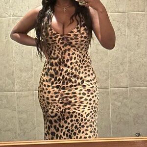 Sexy satin cheetah print cocktail dress